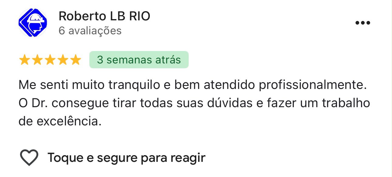 Avaliação 6 de paciente no Google