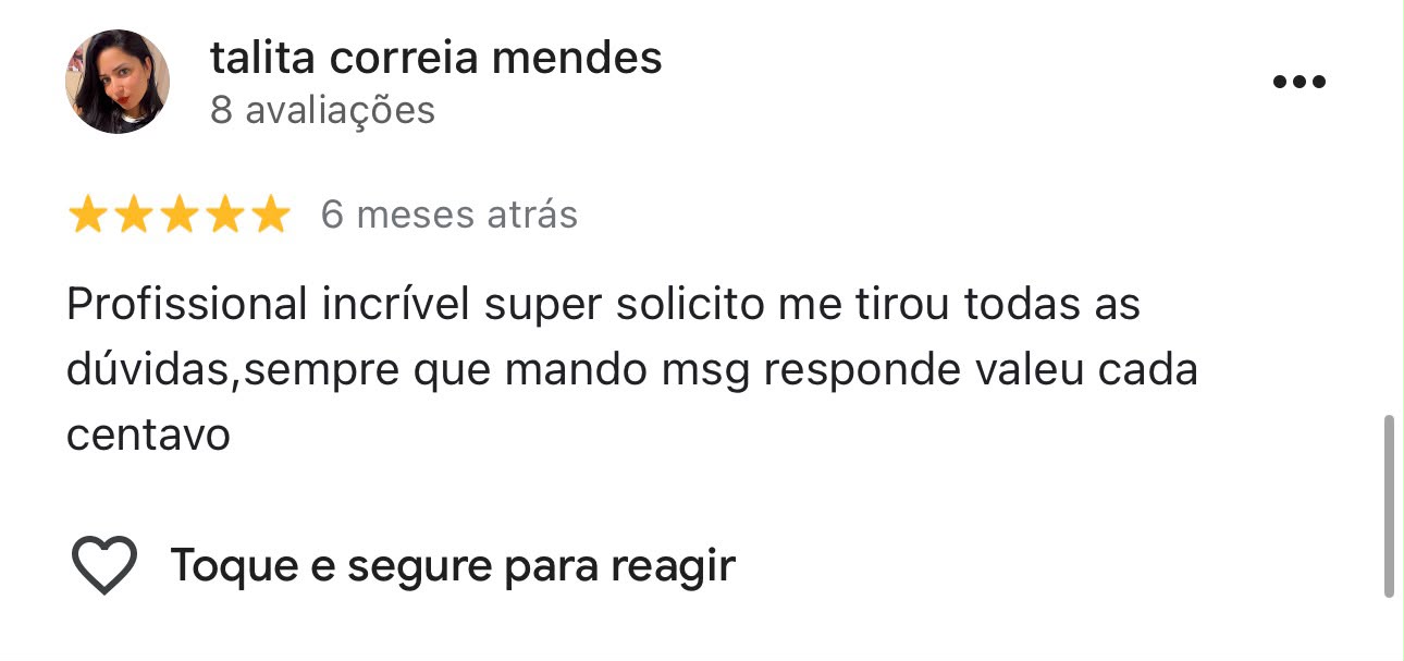 Avaliação 7 de paciente no Google